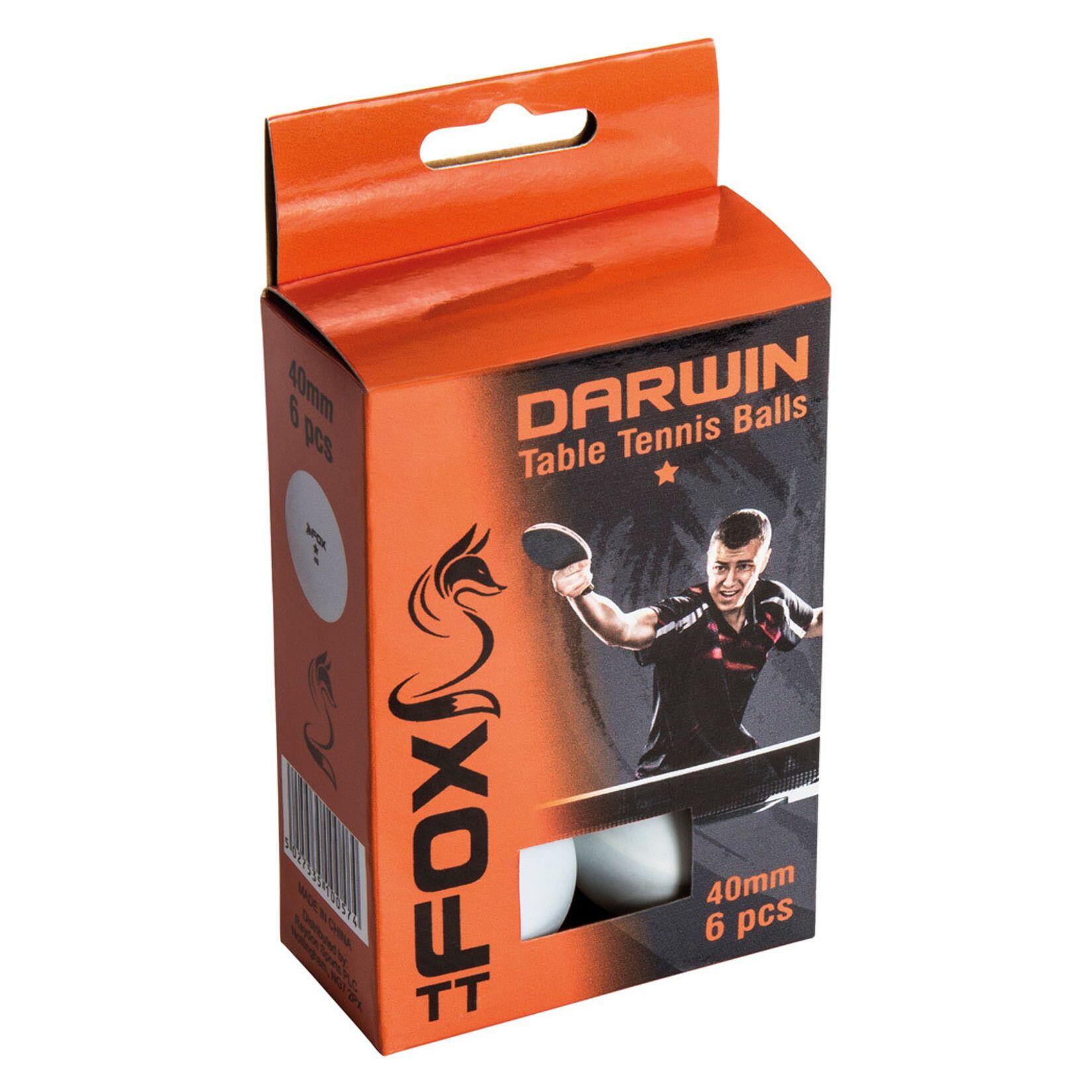 FOX TT Darwin 1 Star Table Tennis Balls (Pack of 6) (White)
