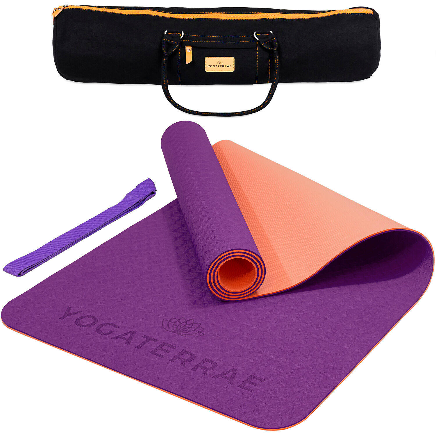 Yogaterrae - Tapis Yoga Antidérapant Durable Confort Violet Corail Tpe Léger + Sac & Sangle - Tapis De Yoga - Orange|rose|violet - 183 Cm - Decathlon