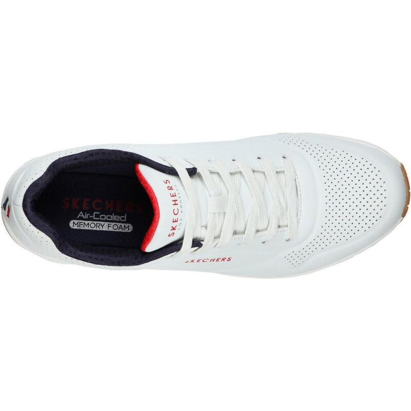 Mens Uno Stand On Air Lace Up Leather Trainer (Blanc / bleu marine / rouge)