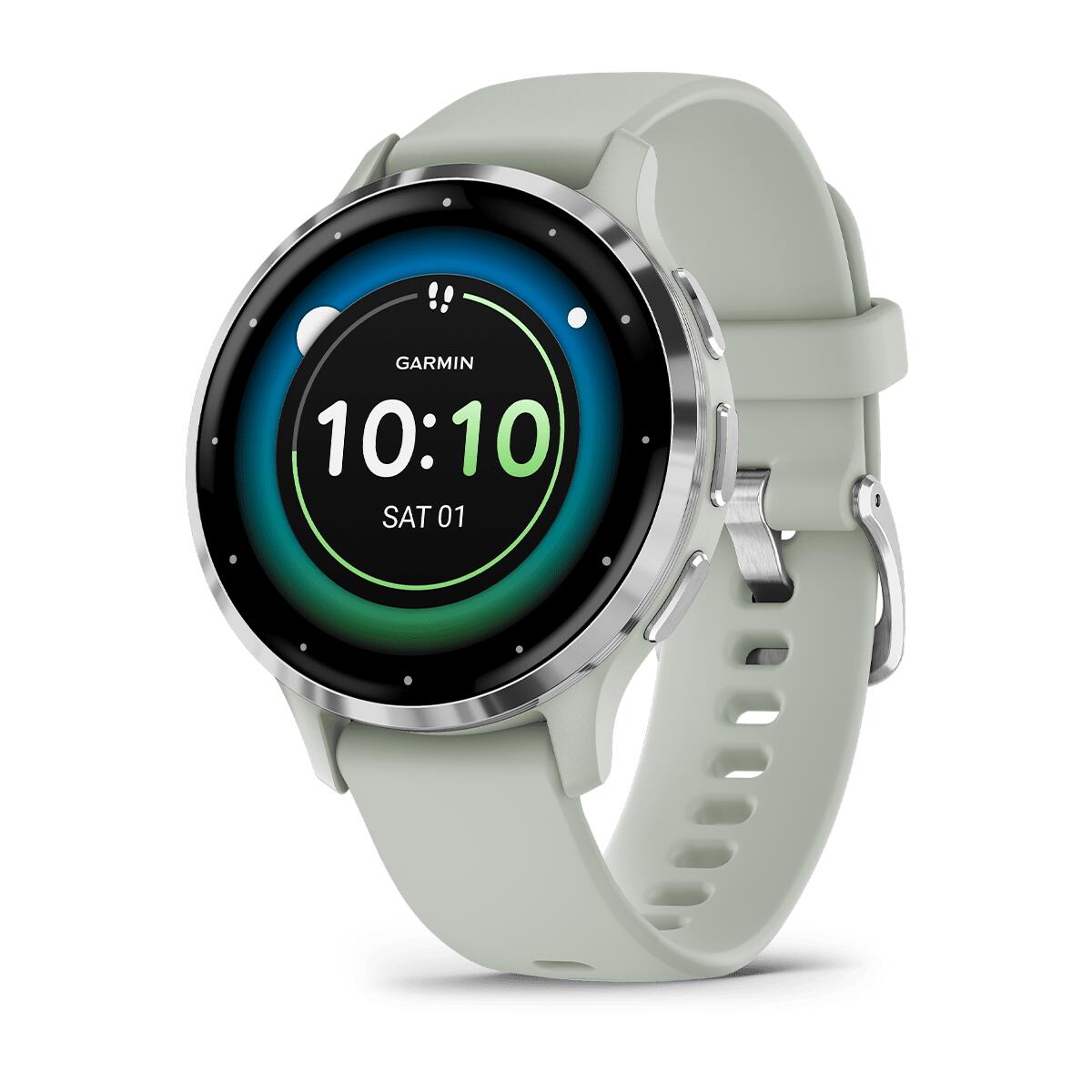 Garmin Venu® 3S, Silver Stainless Steel Bezel with Sage Grey Case