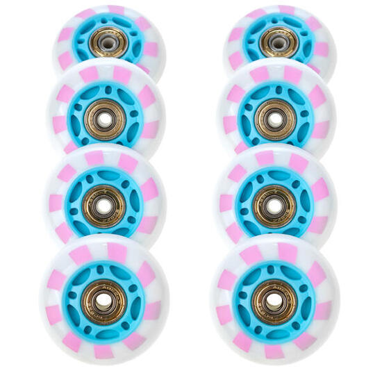 8x Leuchtende LED-Räder + Lager für Caramell PU-Rollen