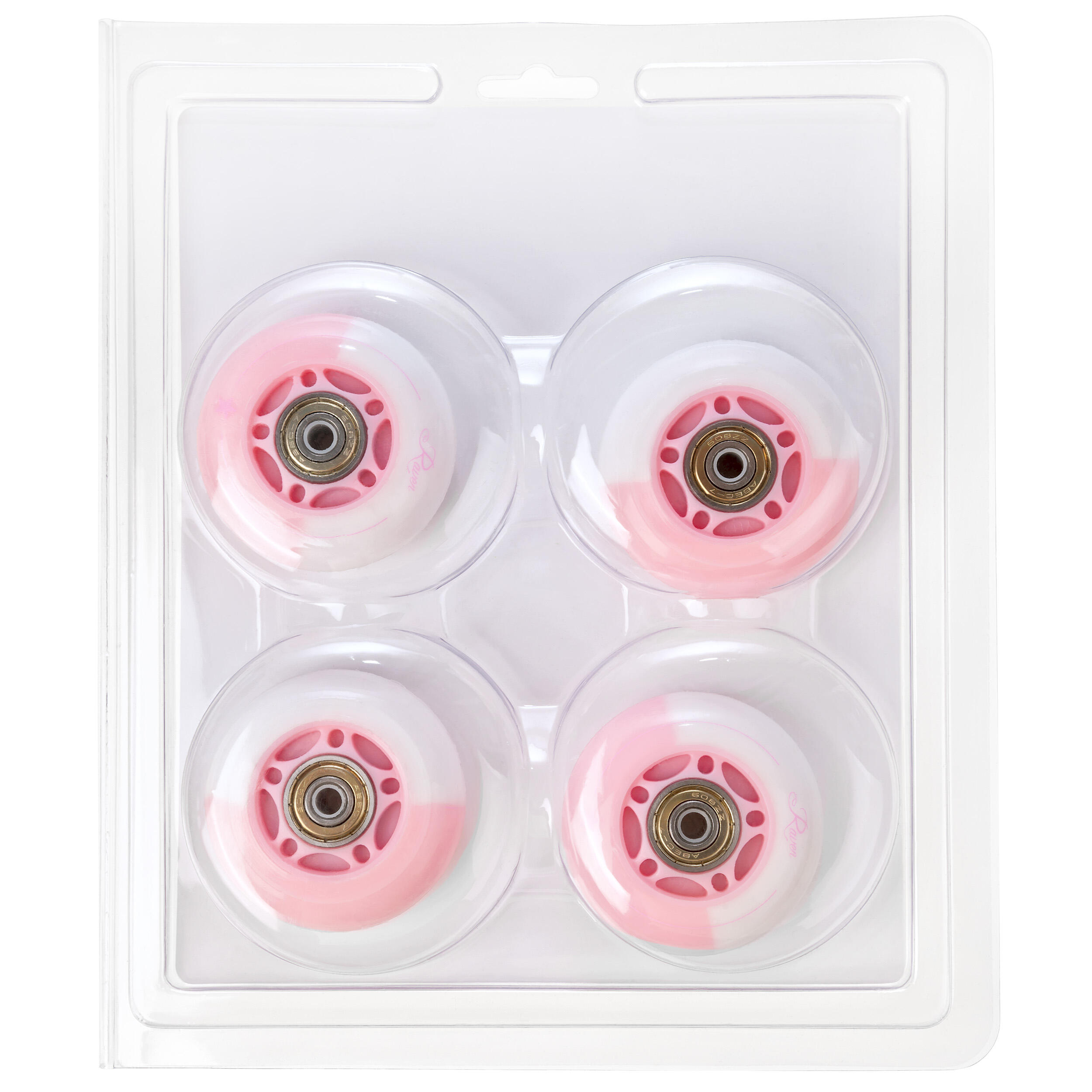 4x Świecące kółka LED + łożyska do rolek Raven Etta White/Pink 64mm PU 4/5