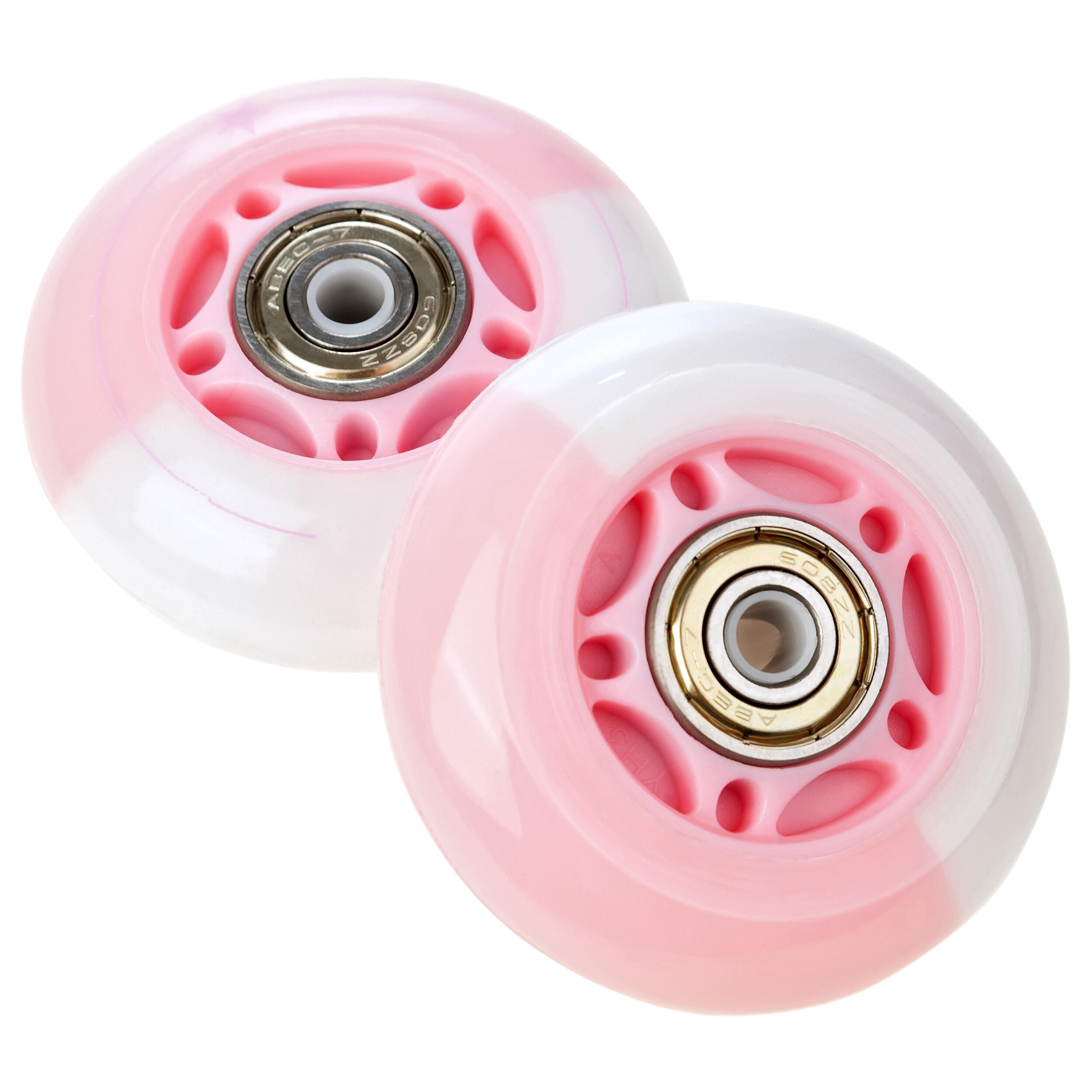 4x Świecące kółka LED + łożyska do rolek Raven Etta White/Pink 64mm PU 3/5