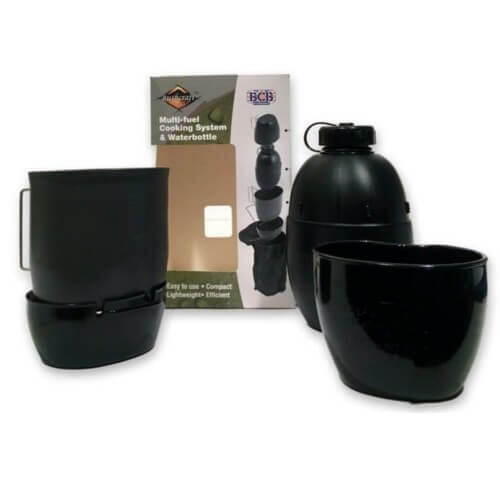 Multi-fuel cooking system with water bottle - Black