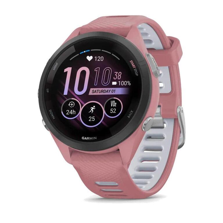 Garmin Forerunner 265S GPS sports watch in black and light pink