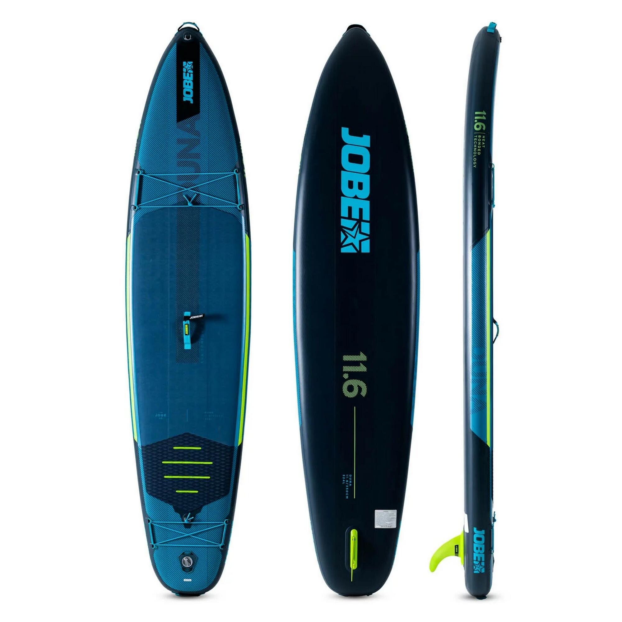 JOBE Aero Duna SUP Board 11.6 Package Steel Blue with Fiberglass Paddle Lime