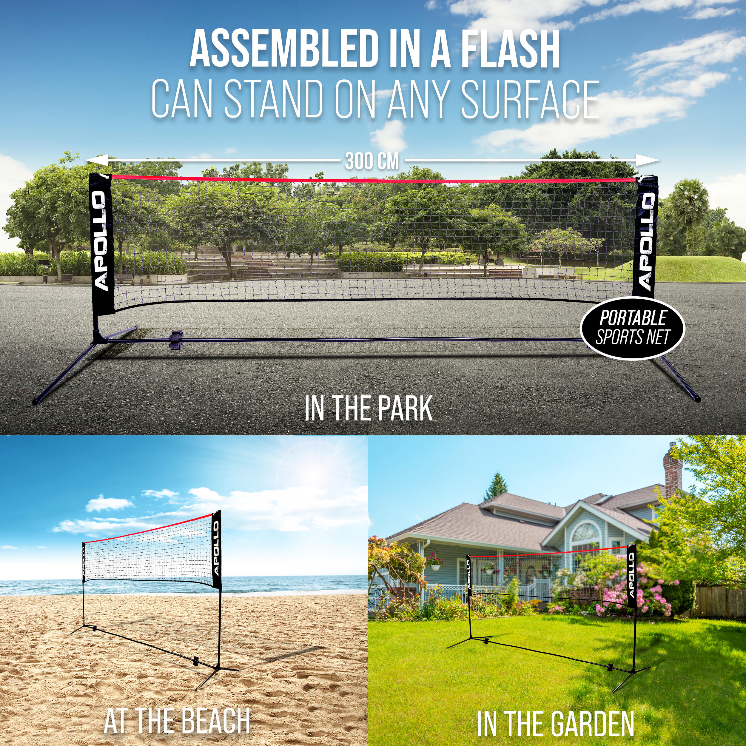 300 cm Badminton/Volleyball Netz - Rot 3/7