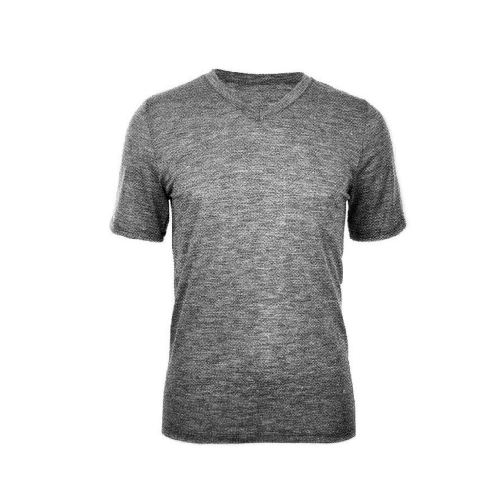 MERINO SKINS Mens Classic V-Neck Wool Thermal T-Shirt - Soft Grey Marle