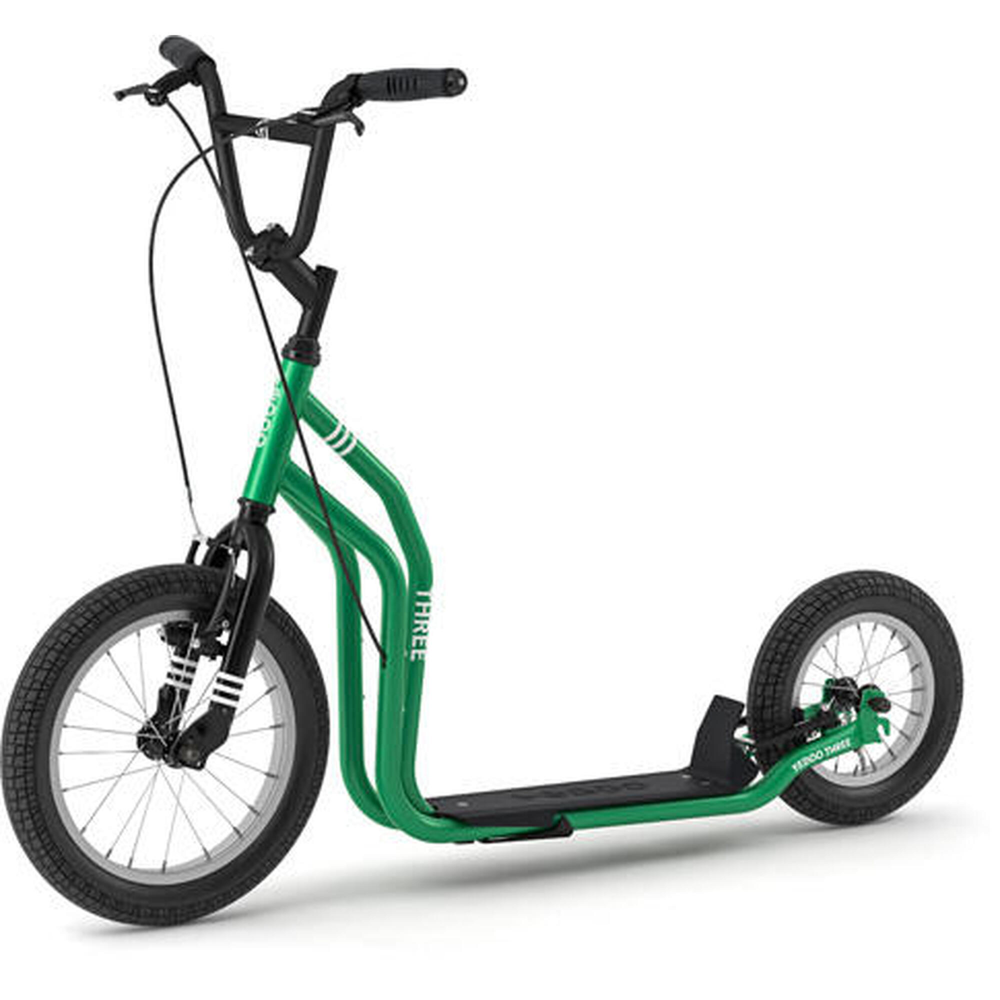 Three Green scooter with inflatable tires