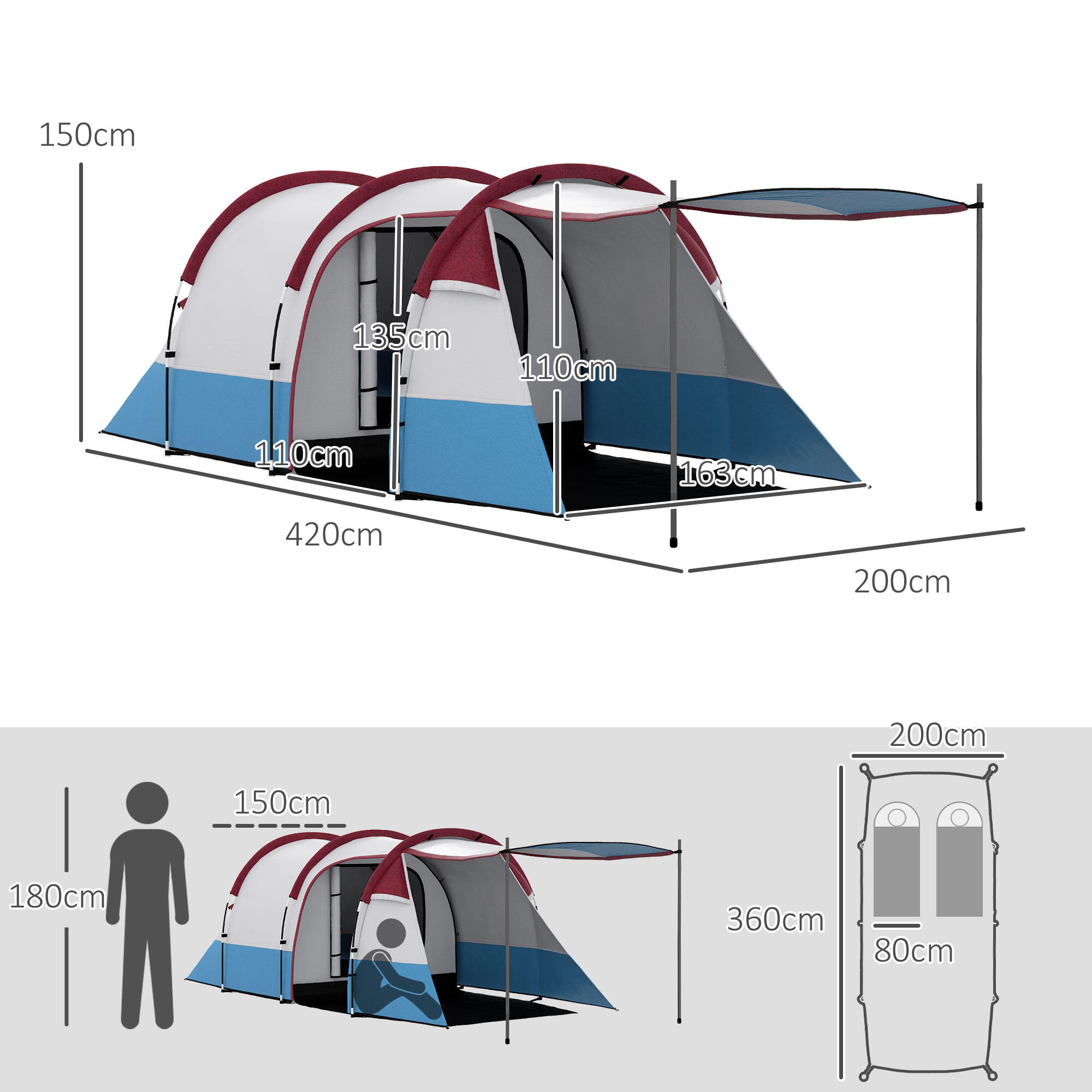 Tienda de Campaña Outsunny 420x200x150 cm Multicolor 3/8