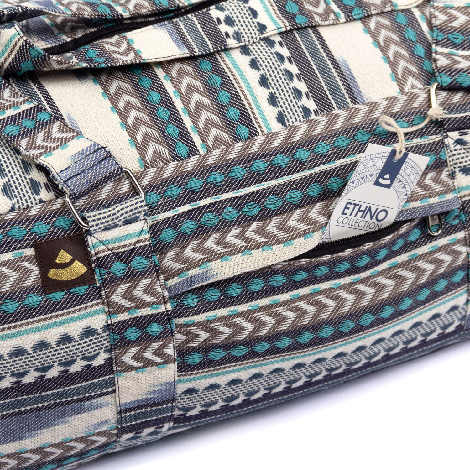 ETHNO Collection: Yoga Kit Bag Ikat-Webstoff, schwarz-weiß-blau gemustert 6/6