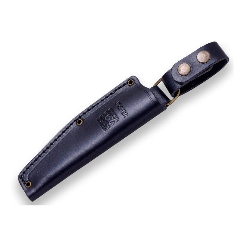 Cutit Joker Bushcrafter cu teaca piele, lama otel inox 10.5 cm, maner micarta