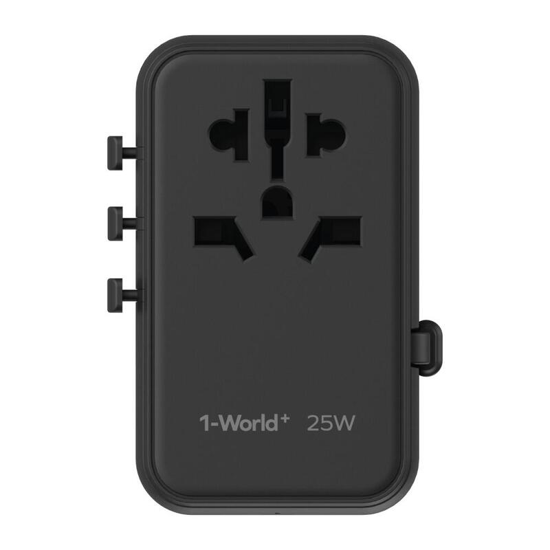 1-World+ 3-Ports Travel Charger (25W) - Black