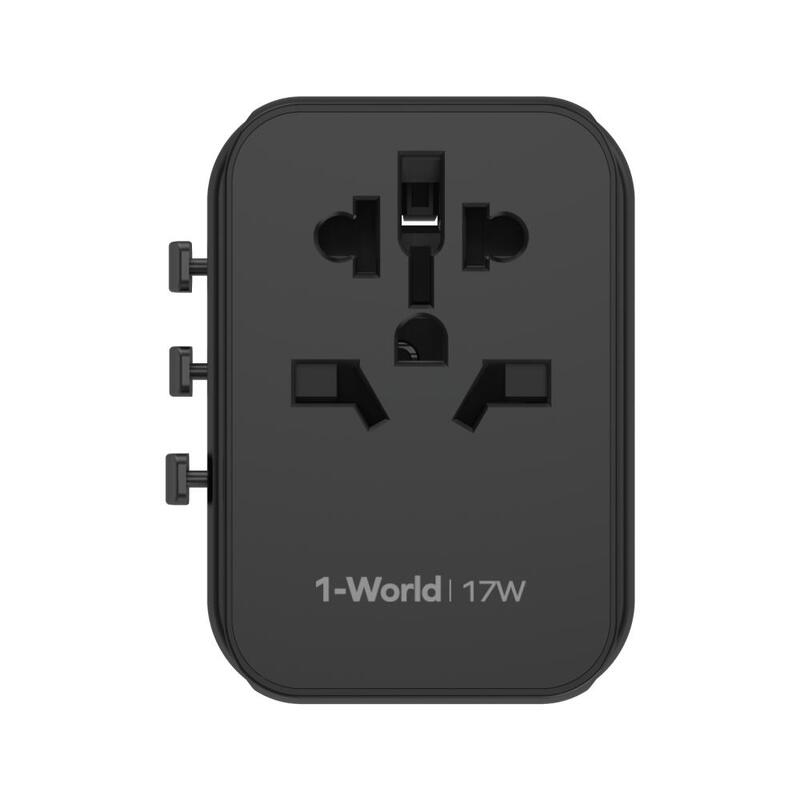 1-World 4-Ports Travel Charger (GaN 17W) - Black