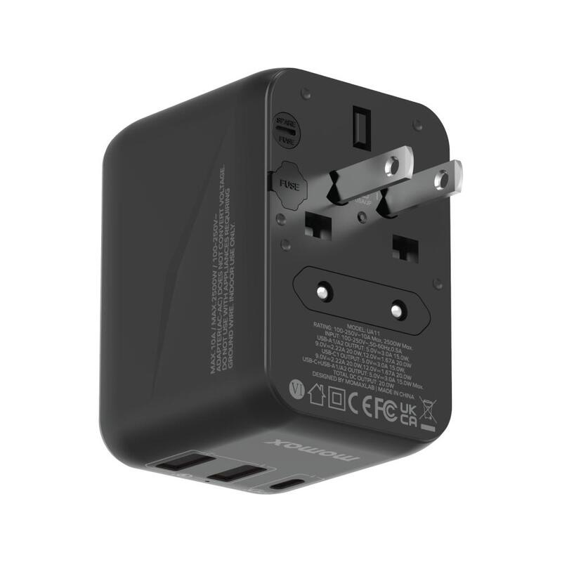 1-World 3-Ports Travel Charger (20W) - Black