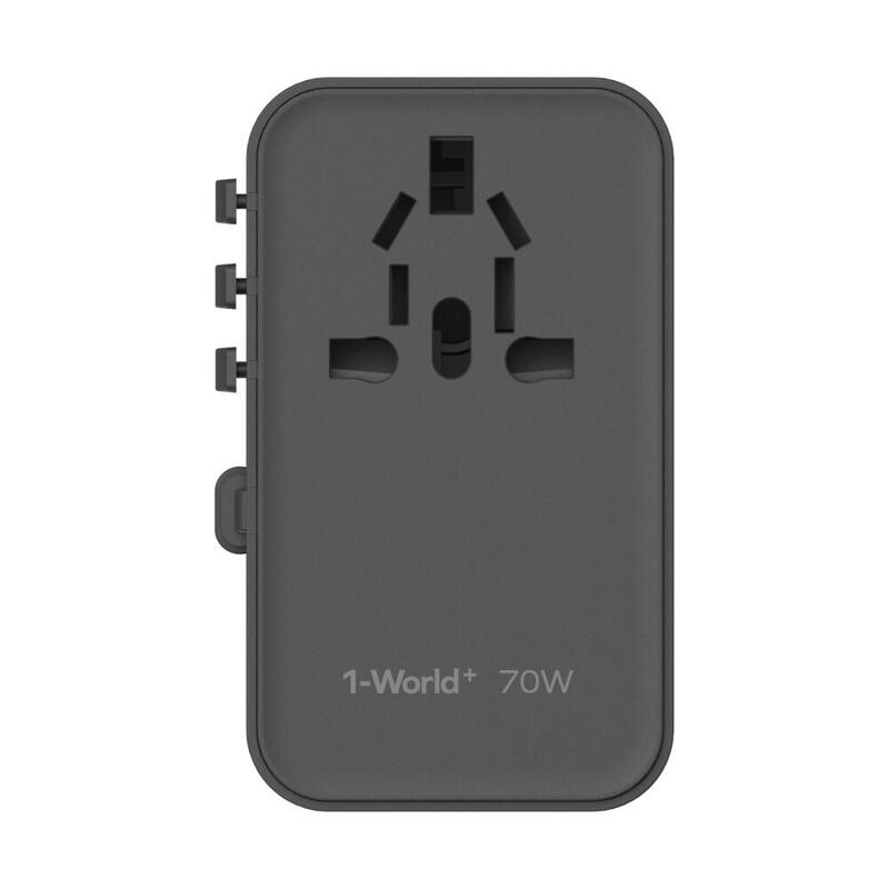 1-World+ 3-Ports Travel Charger (GaN 70W) - Black