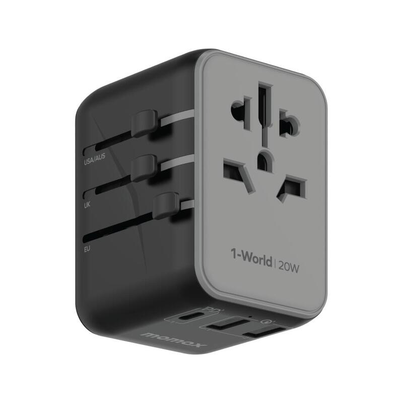 1-World 3-Ports Travel Charger (20W) - Black