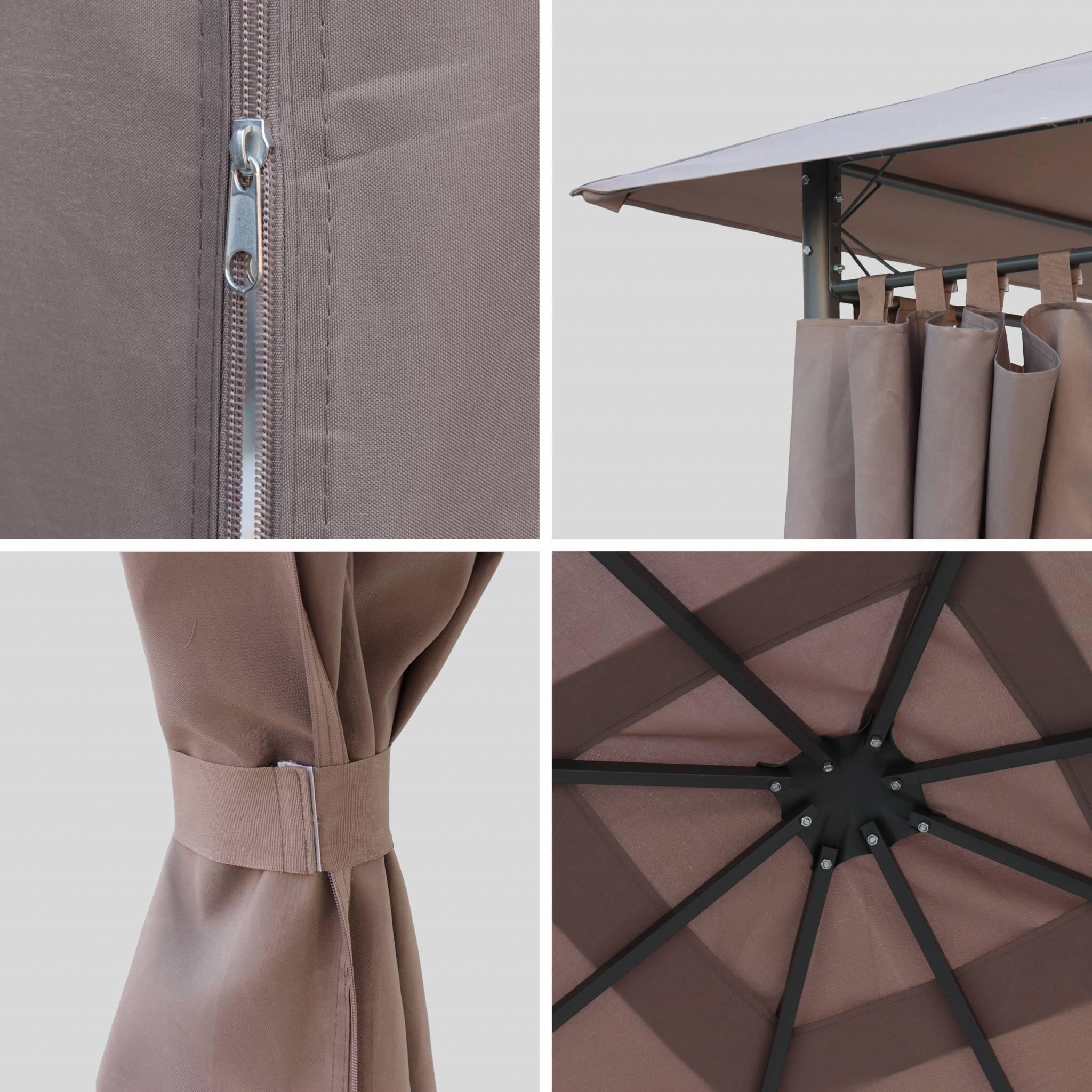 Gazebo de jardín con cortinas 3x3m, Pardo 4/6