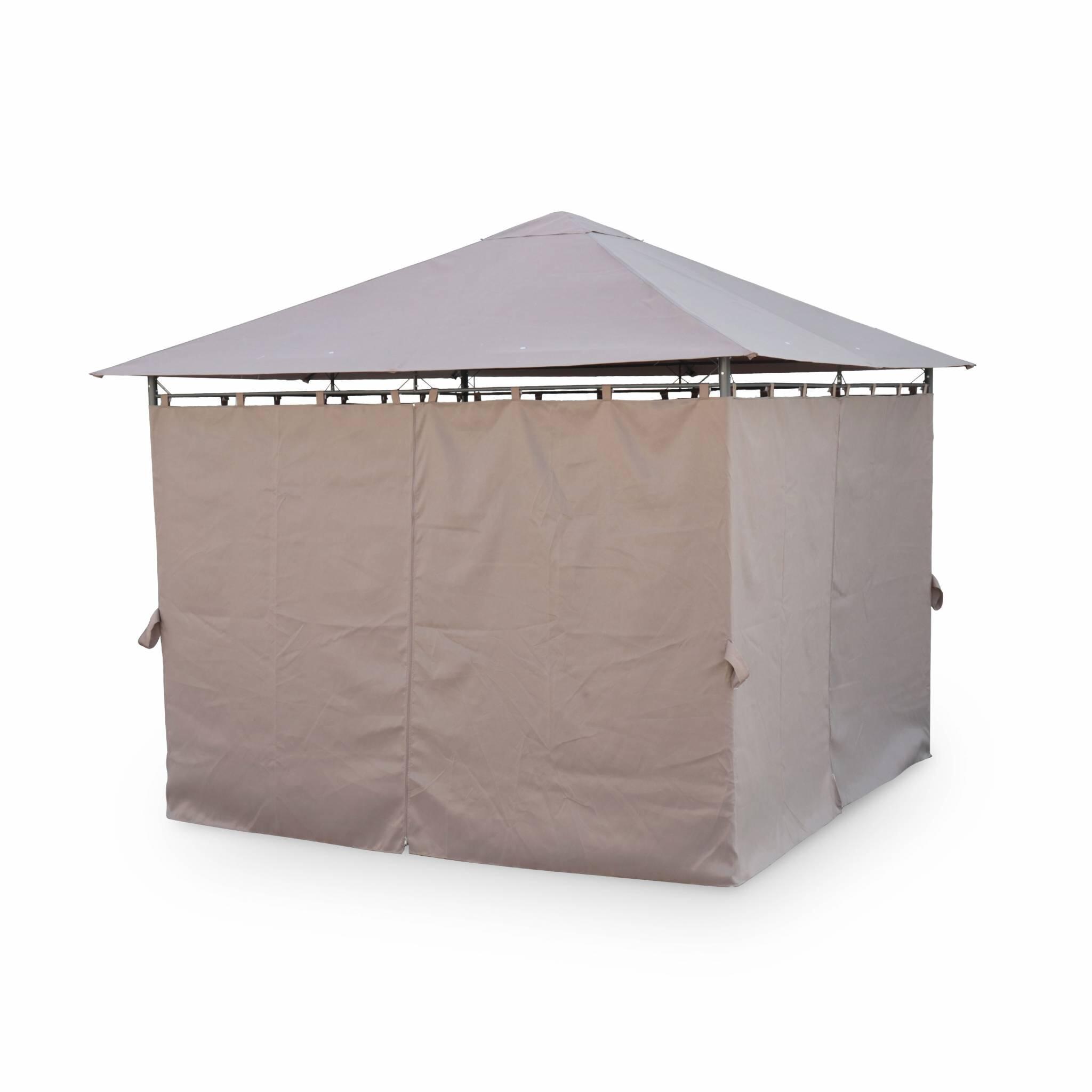 Gazebo de jardín con cortinas 3x3m, Pardo 3/6