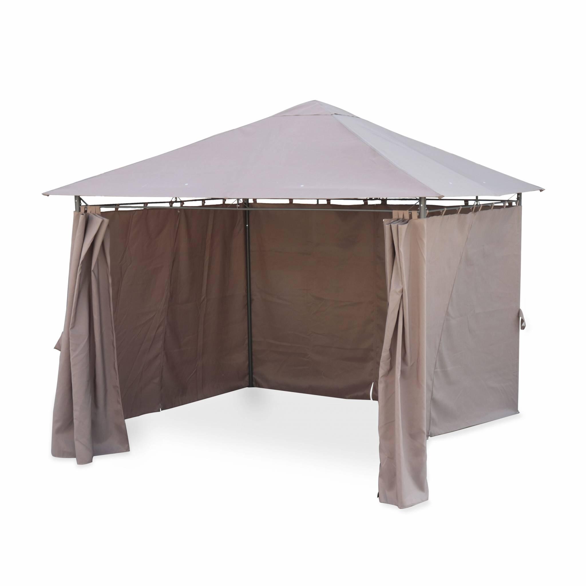 Gazebo de jardín con cortinas 3x3m, Pardo 2/6