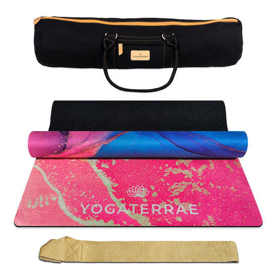 Rutschfeste Yogamatte ARAVINDA Komfort Mikrofaser-Naturkautschuk + Tasche