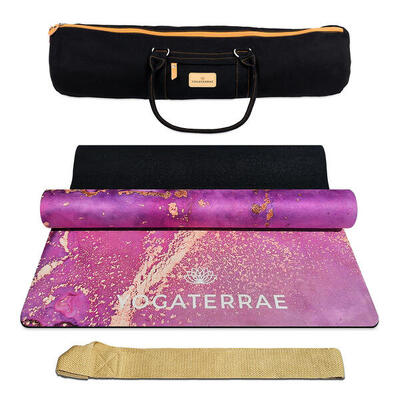 Rutschfeste Yogamatte LAVANYA Komfort Mikrofaser-Naturkautschuk + Tasche