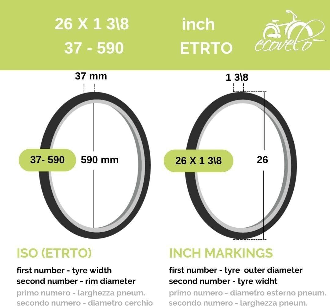 2 copertoni bici 26x1 3/8 (37-590) + camere, pneumatici bici 26 x 1 3/8 neri EV 2/6