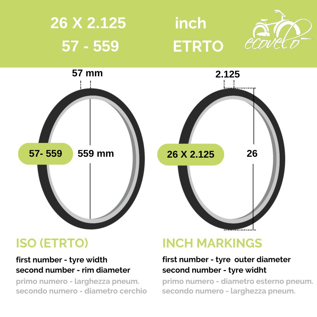 2 pneumatici 26x2.125 bici elettrica + camera aria America 57-559  EV 2/6