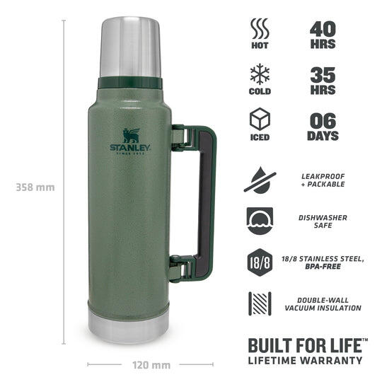 Thermosfles 'Classic' - 1,4L Wandelen Fietsen - Dubbelwandige Vacuüm Isoleerfles 2/8