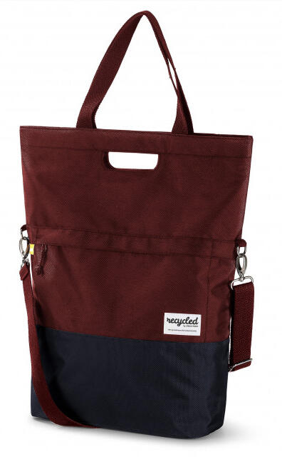Gerecyclede shopper fietstas 20 liter - bordeaux rood/grijs 2/3