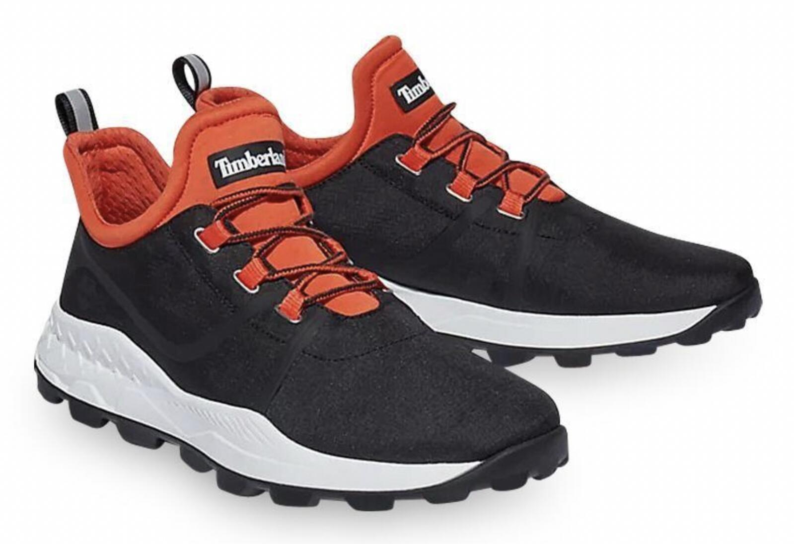 Timberland Mens Brooklyn Fabric Oxford Sneakers Shoes Black Mesh with Orange