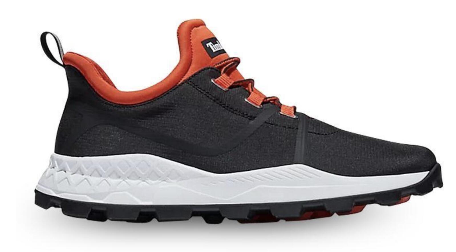 Timberland Mens Brooklyn Fabric Oxford Sneakers Shoes Black Mesh with Orange