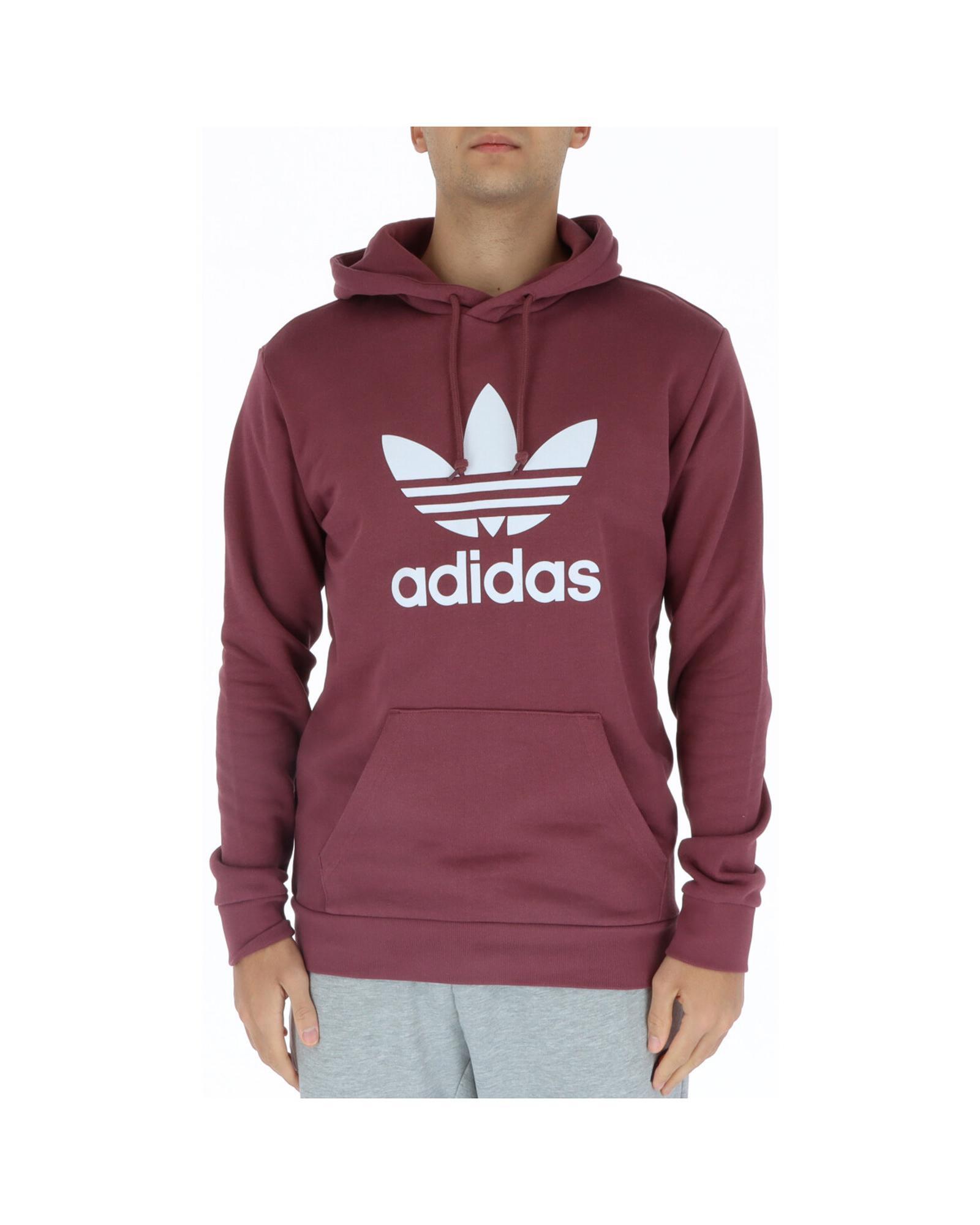 Adidas Adidas Mens Trefoil Hoodie Sweatshirt Burgundy