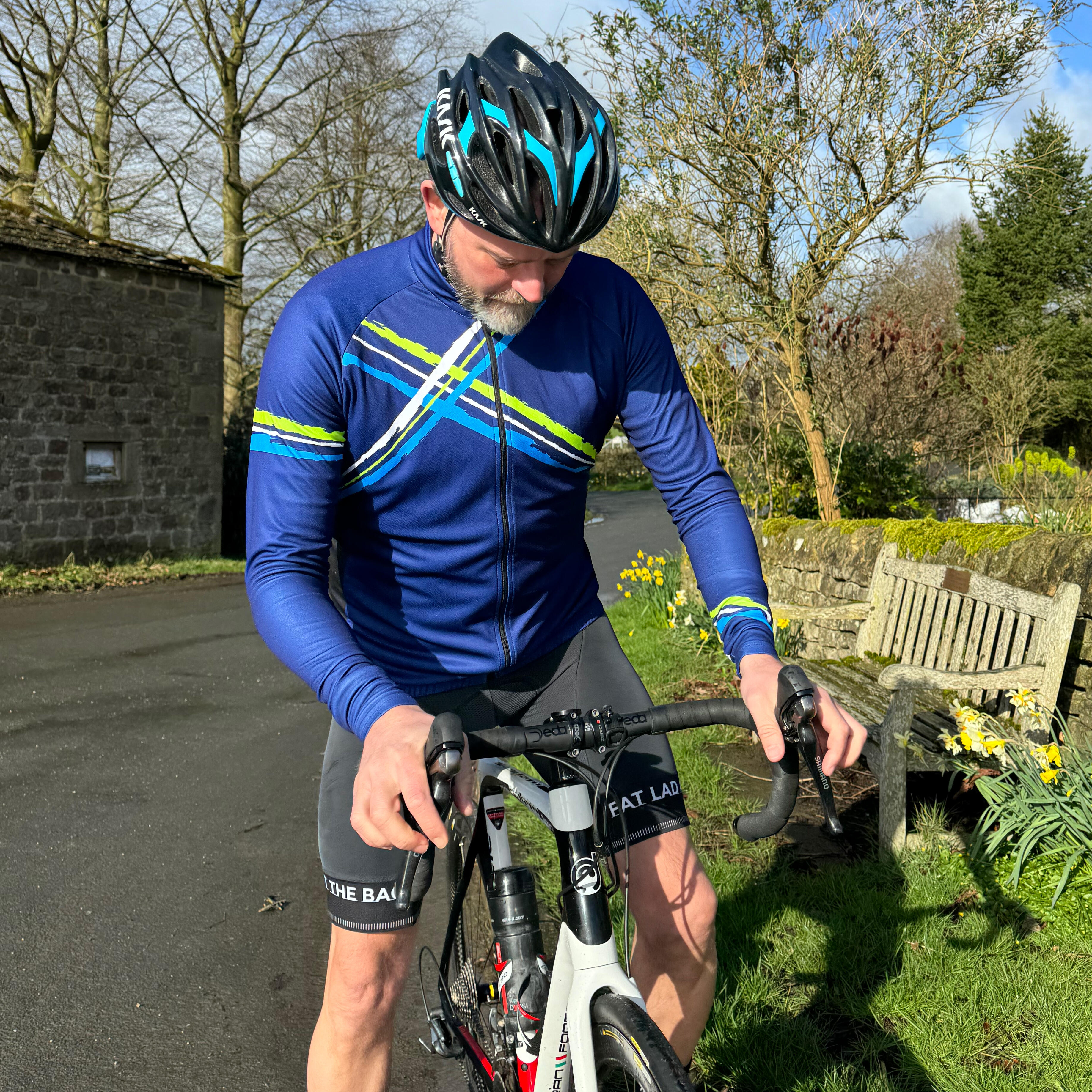 Big and Tall Cross Blue Long Sleeve Cycling Jersey FAT LAD AT THE BACK Decathlon