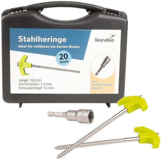 Zeltheringe - 20er Stahlheringe Set für harte Böden - Schraubheringe