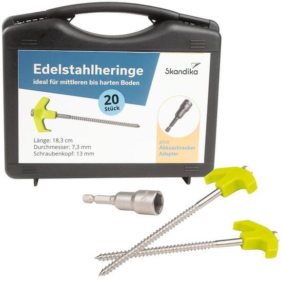 Zeltheringe - 20er Edelstahl Set für harte Böden - Schraubheringe