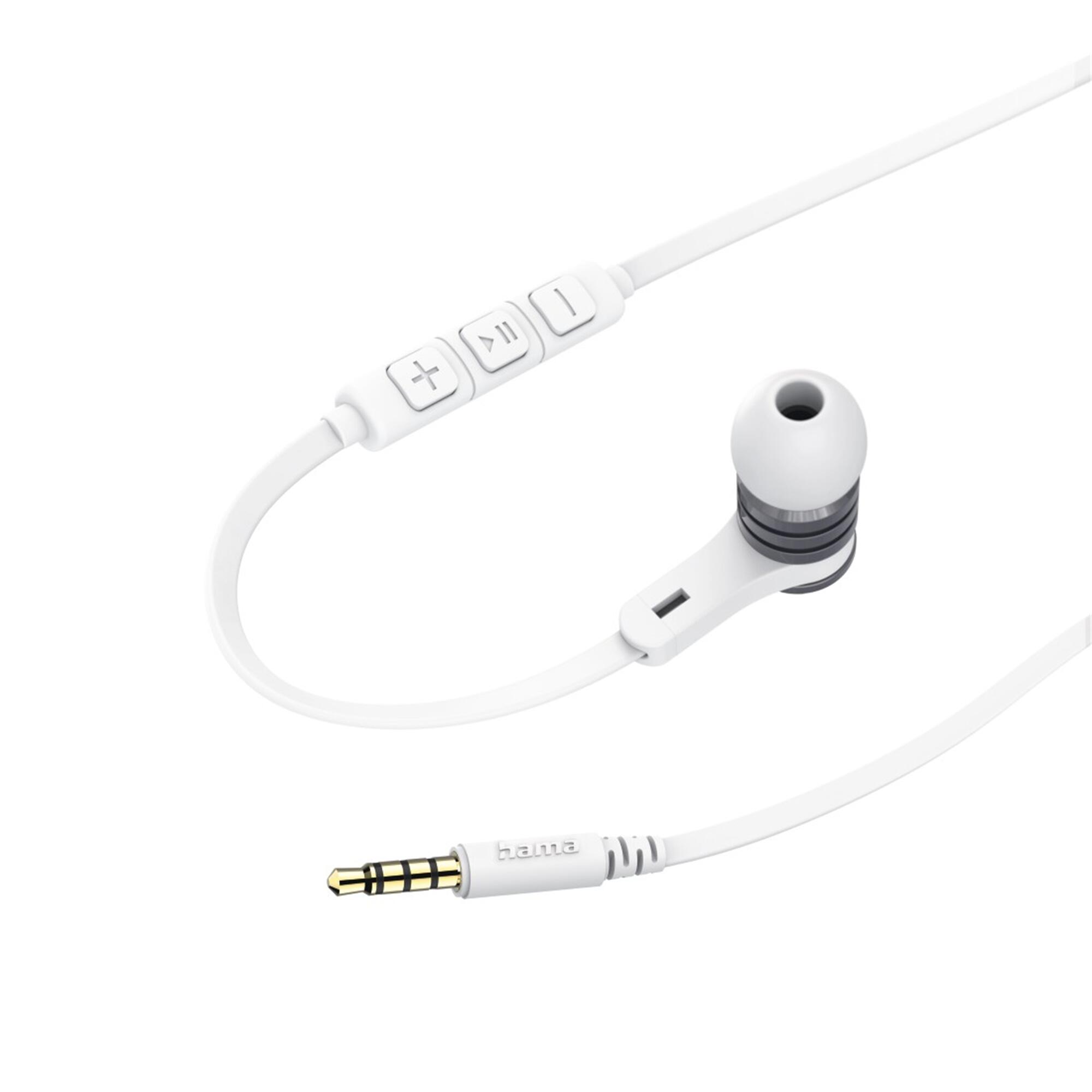 HAMA Intense In-Ear-Kopfhörer mit Mikrofon, Flachbandkabel, weiß 2/6