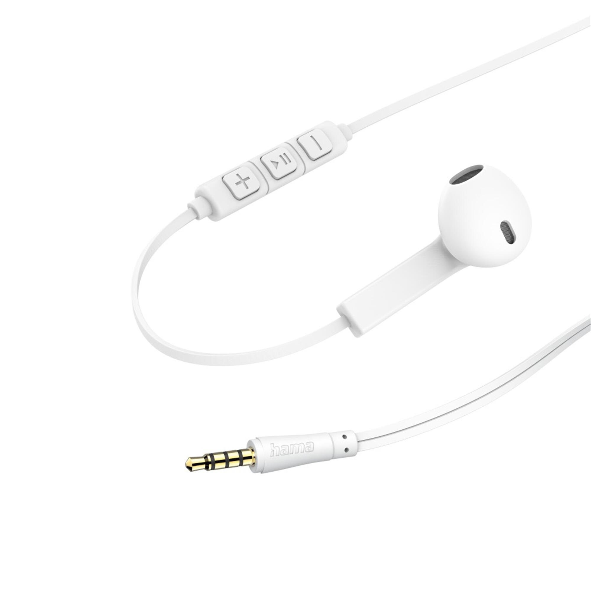 HAMA Kopfhörer "Advance", Earbuds, Mikrofon, Flachbandkabel, Weiß 2/7