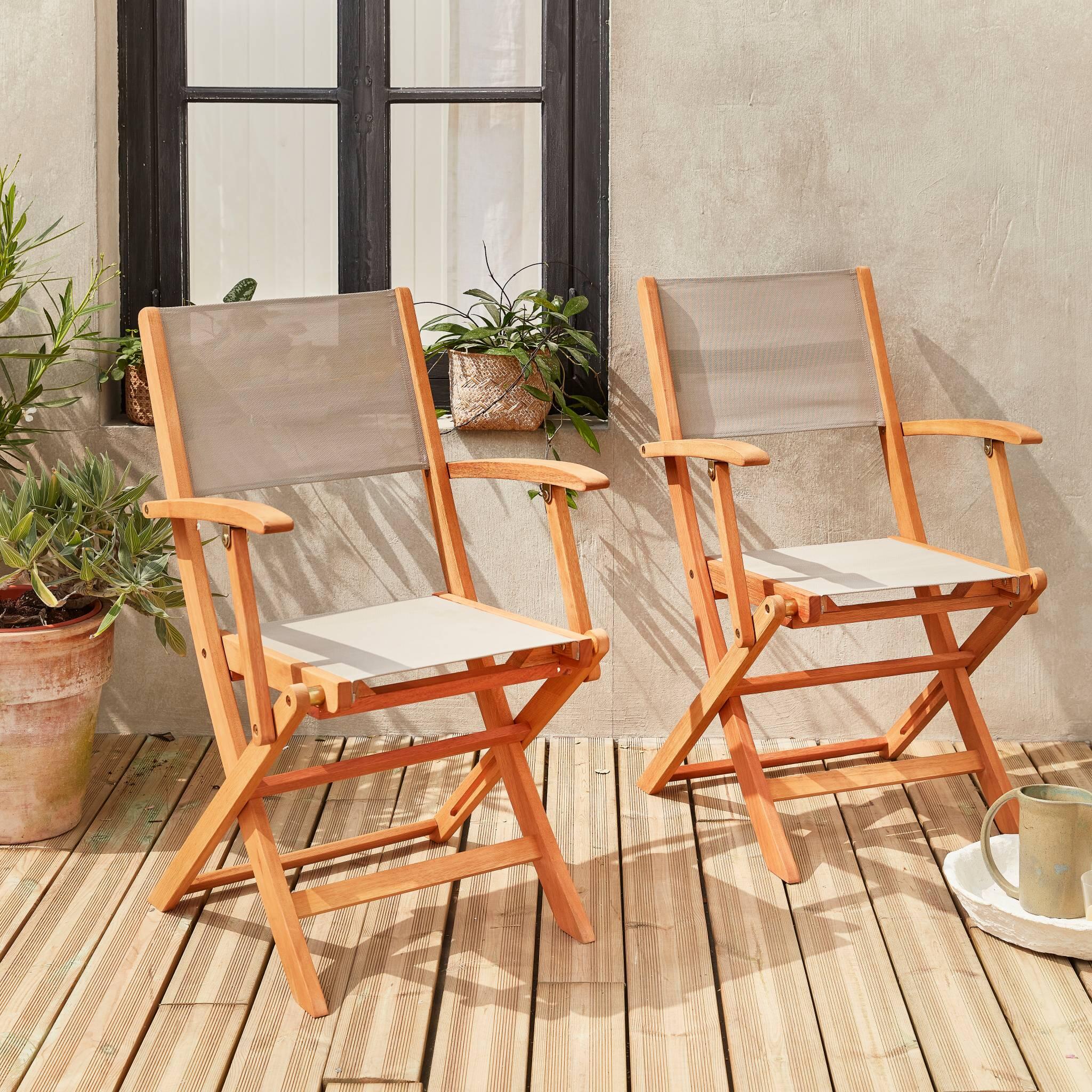Silla de jardín plegable de madera de eucalipto, set de 2, Gris pardo 2/6