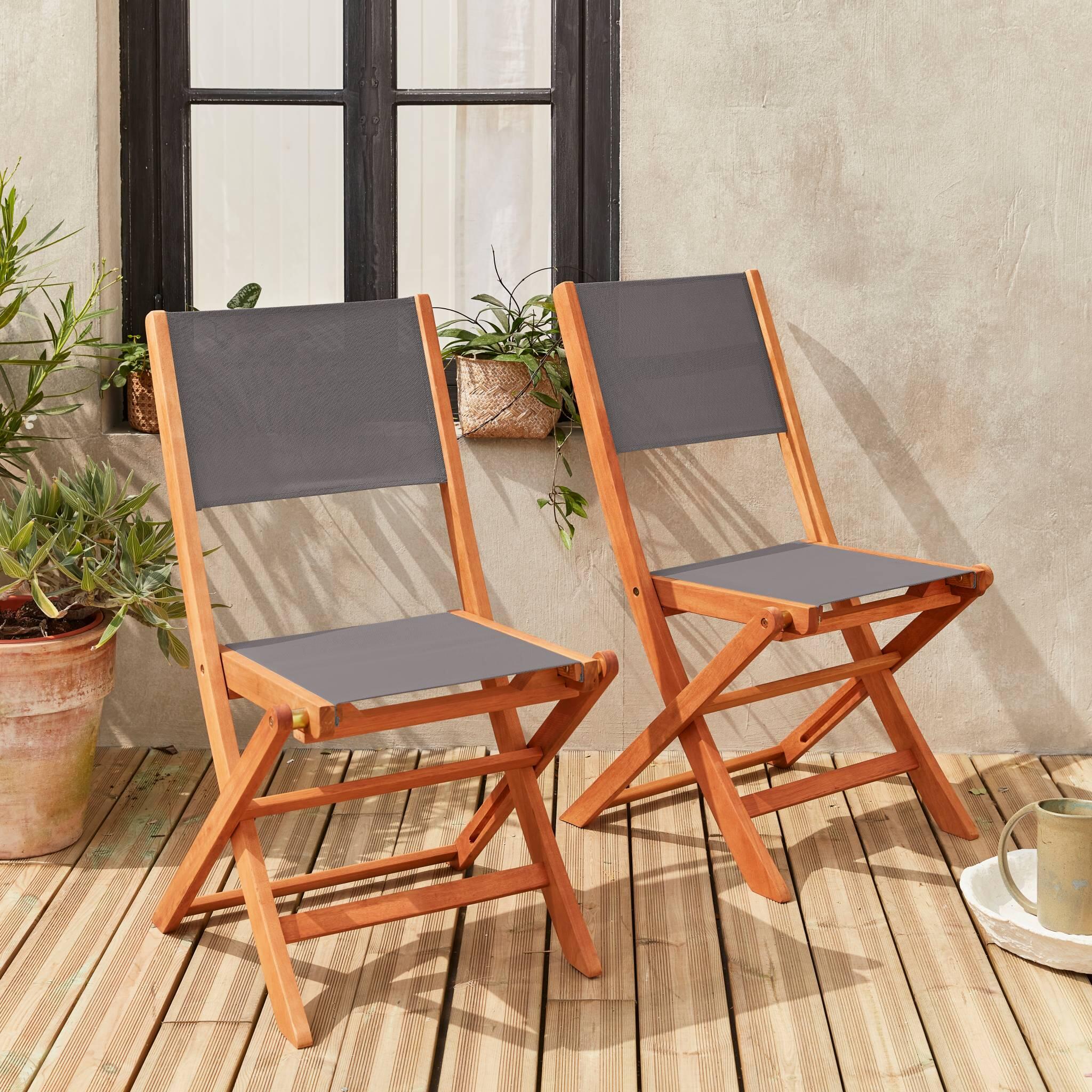 Silla de jardín plegable de madera de eucalipto, set de 2, Antracita 2/6