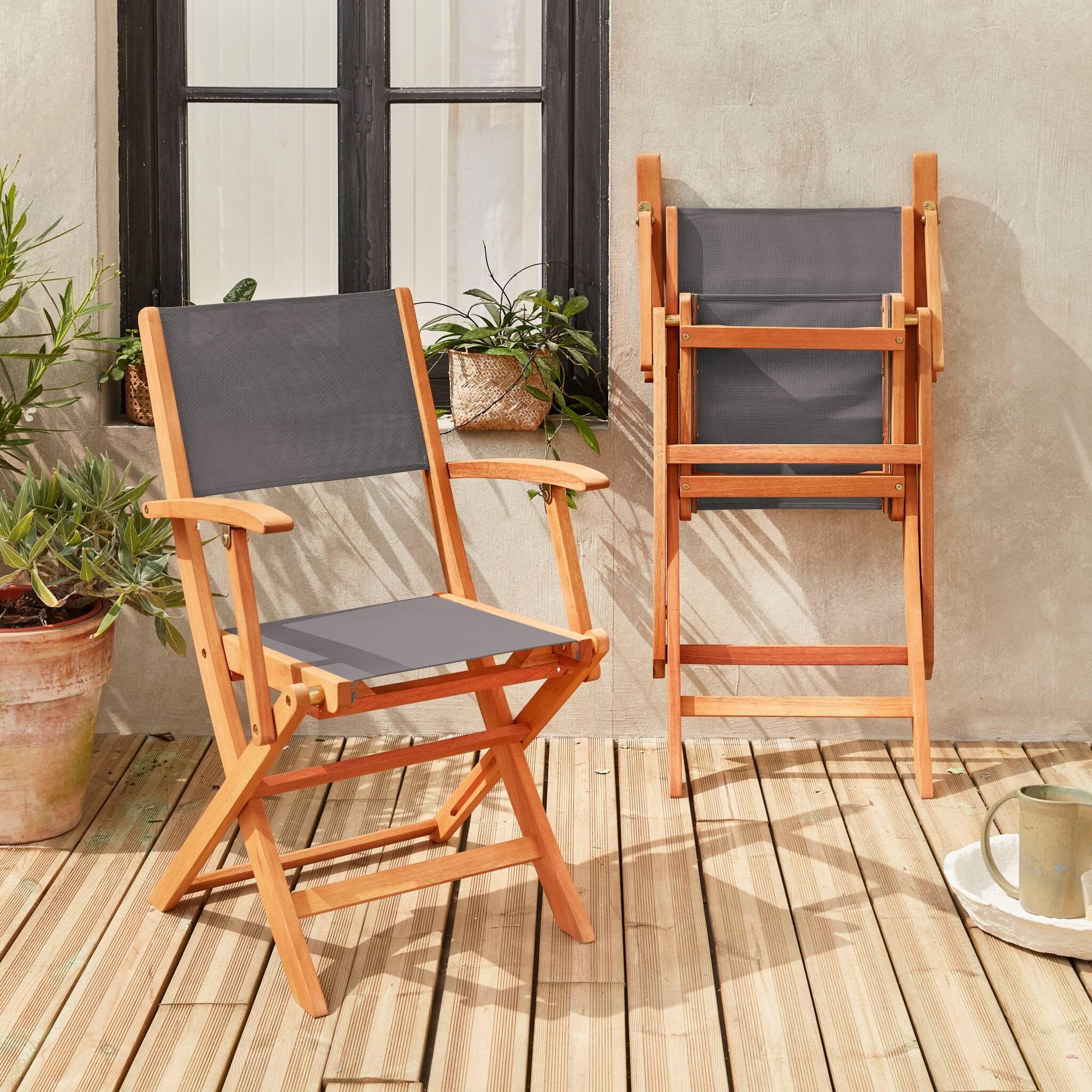 Silla de jardín plegable de madera de eucalipto, set de 2, Antracita 3/6