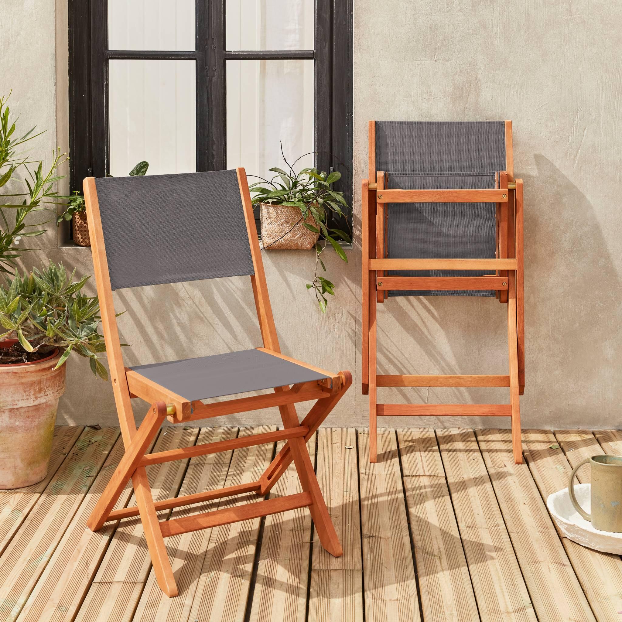 Silla de jardín plegable de madera de eucalipto, set de 2, Antracita 3/6