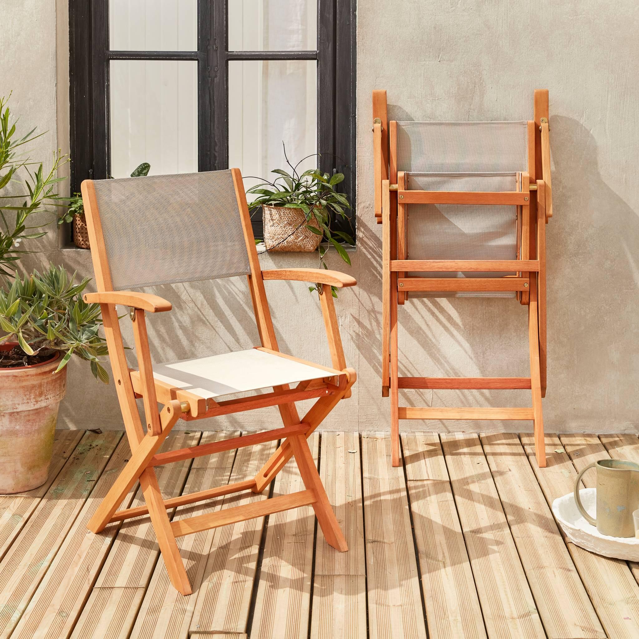 Silla de jardín plegable de madera de eucalipto, set de 2, Gris pardo 3/6
