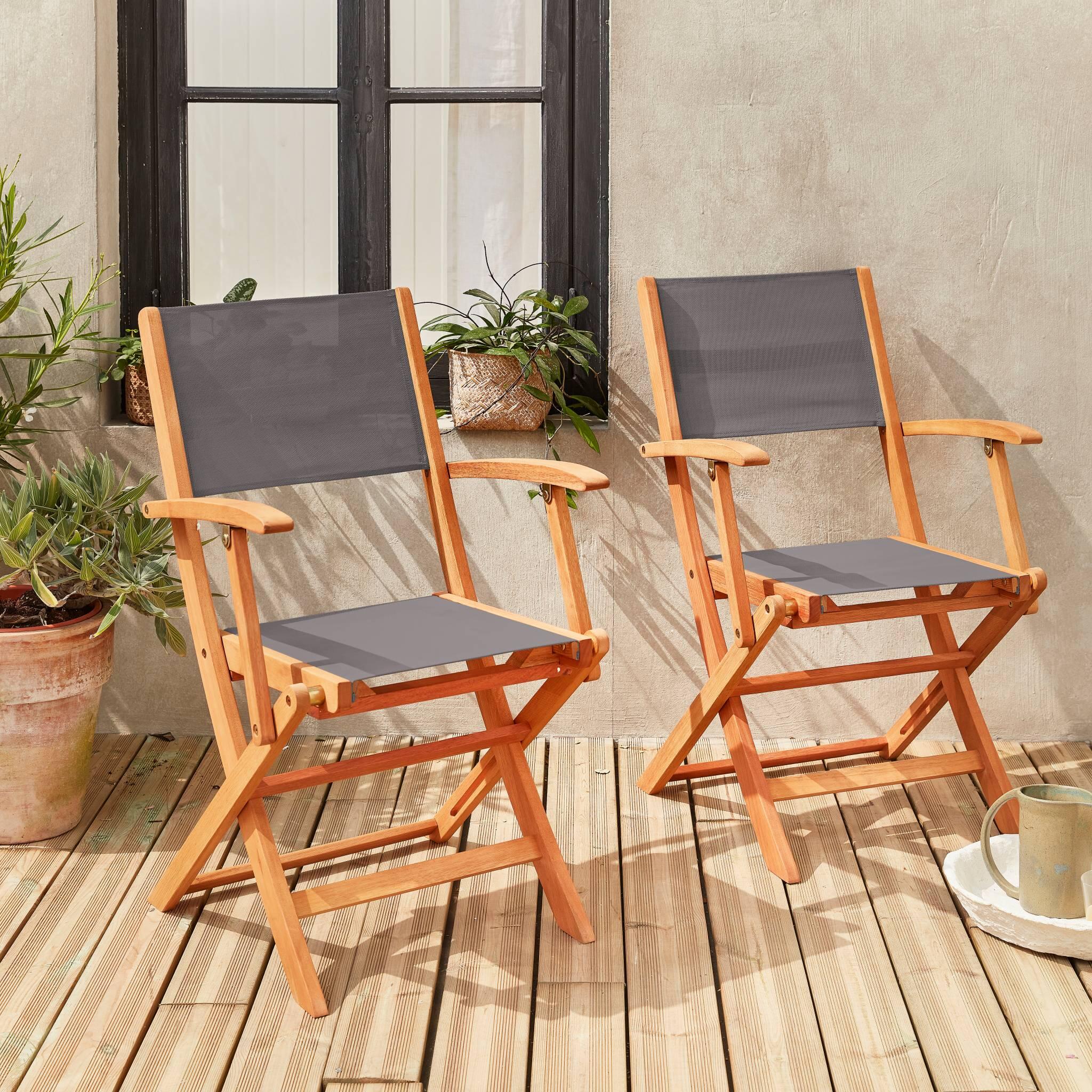 Silla de jardín plegable de madera de eucalipto, set de 2, Antracita 2/6