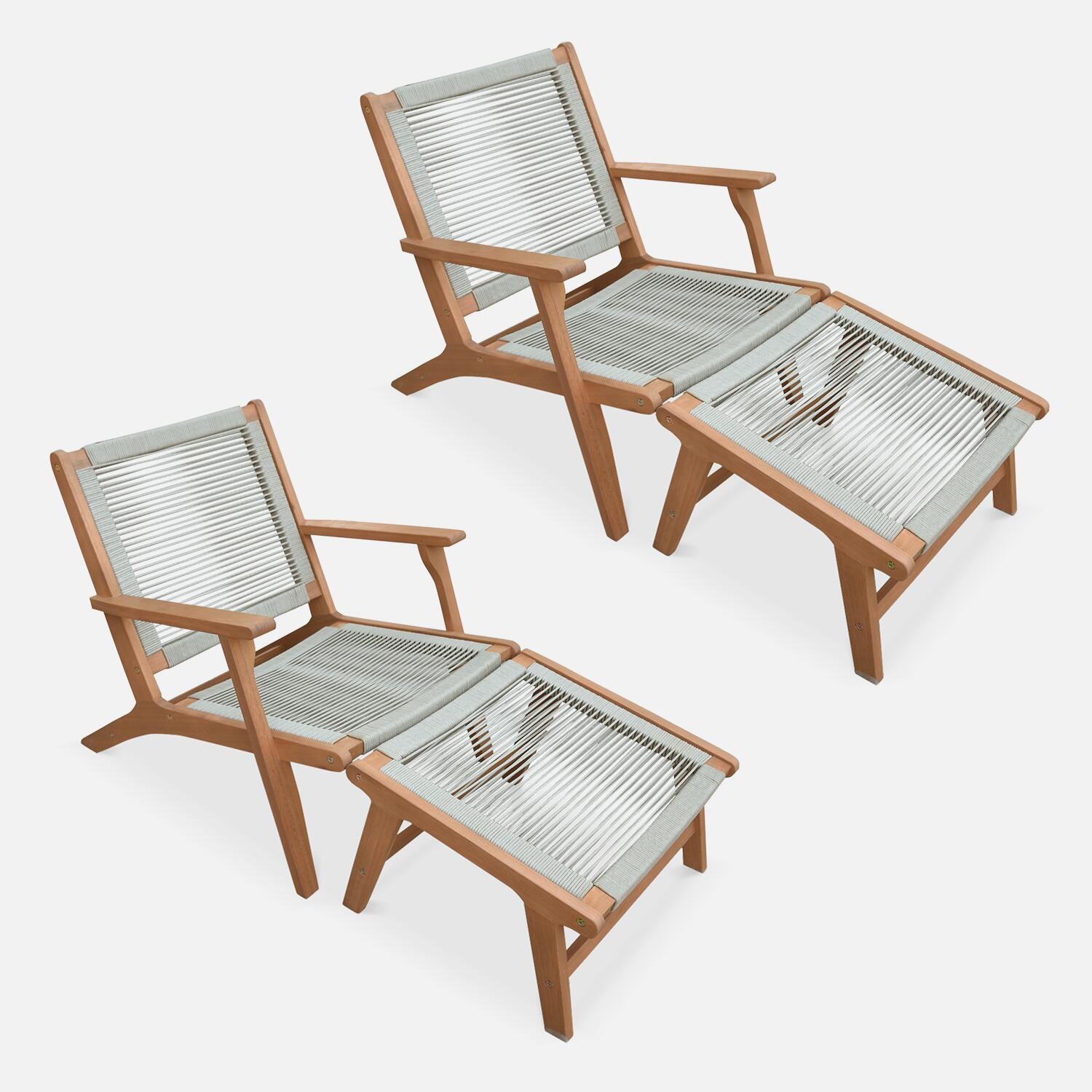 Cadeira de jardim em madeira e corda com apoio para os pés, set de 2, taupe