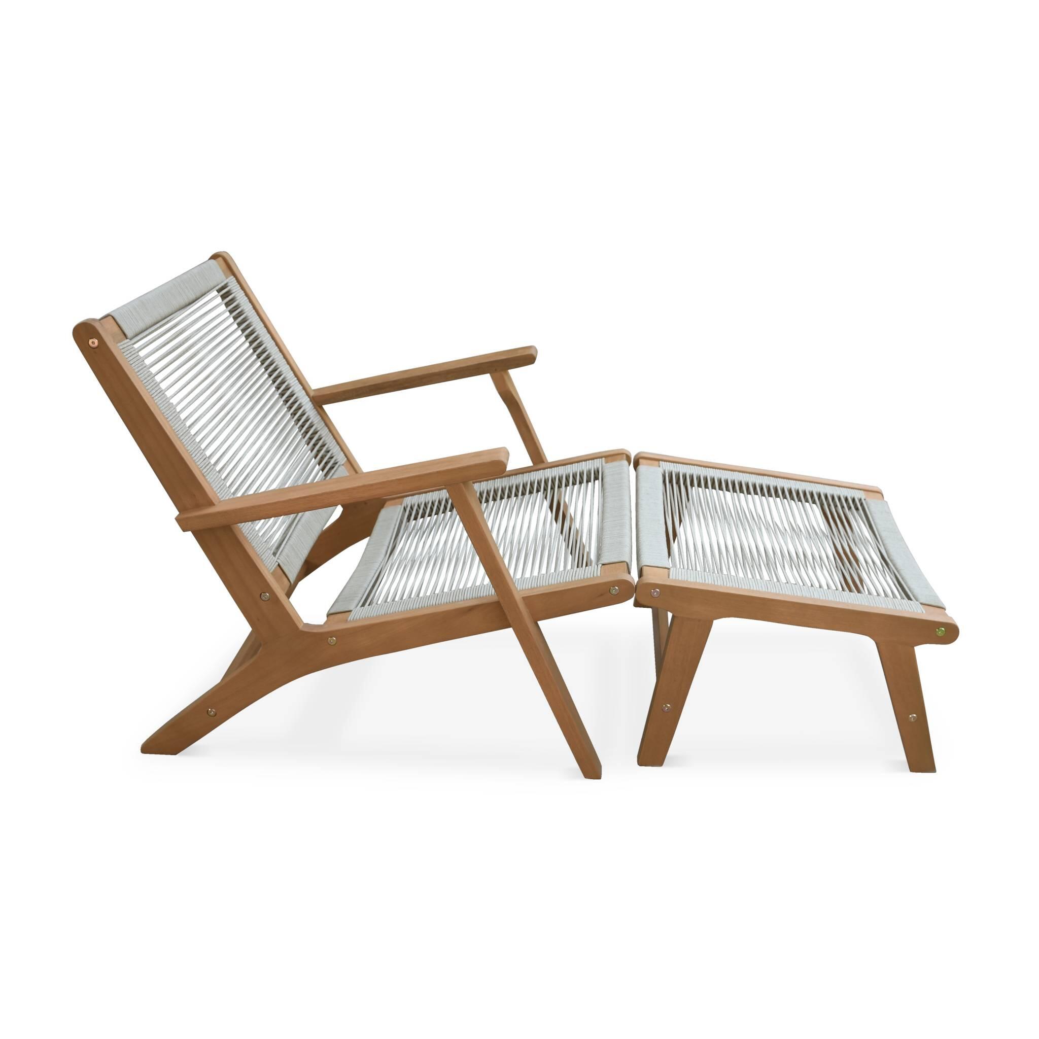 Silla de jardín de madera y cuerda con reposapiés, set de 2, Pardo 5/6