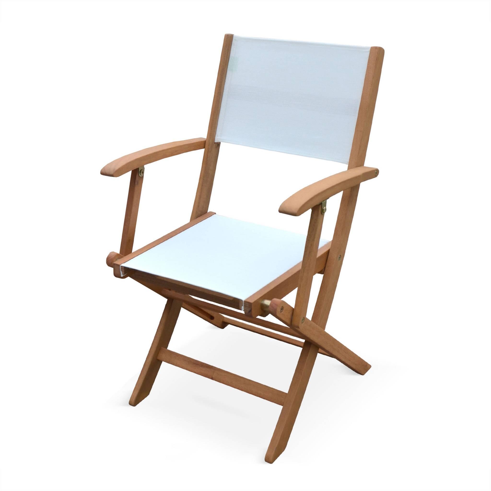Silla de jardín plegable de madera de eucalipto, set de 2, Blanco 3/6