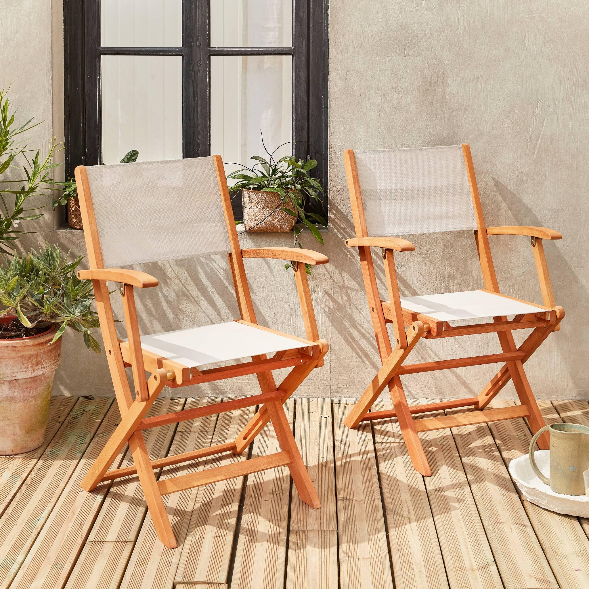 Silla de jardín plegable de madera de eucalipto, set de 2, Blanco 2/6