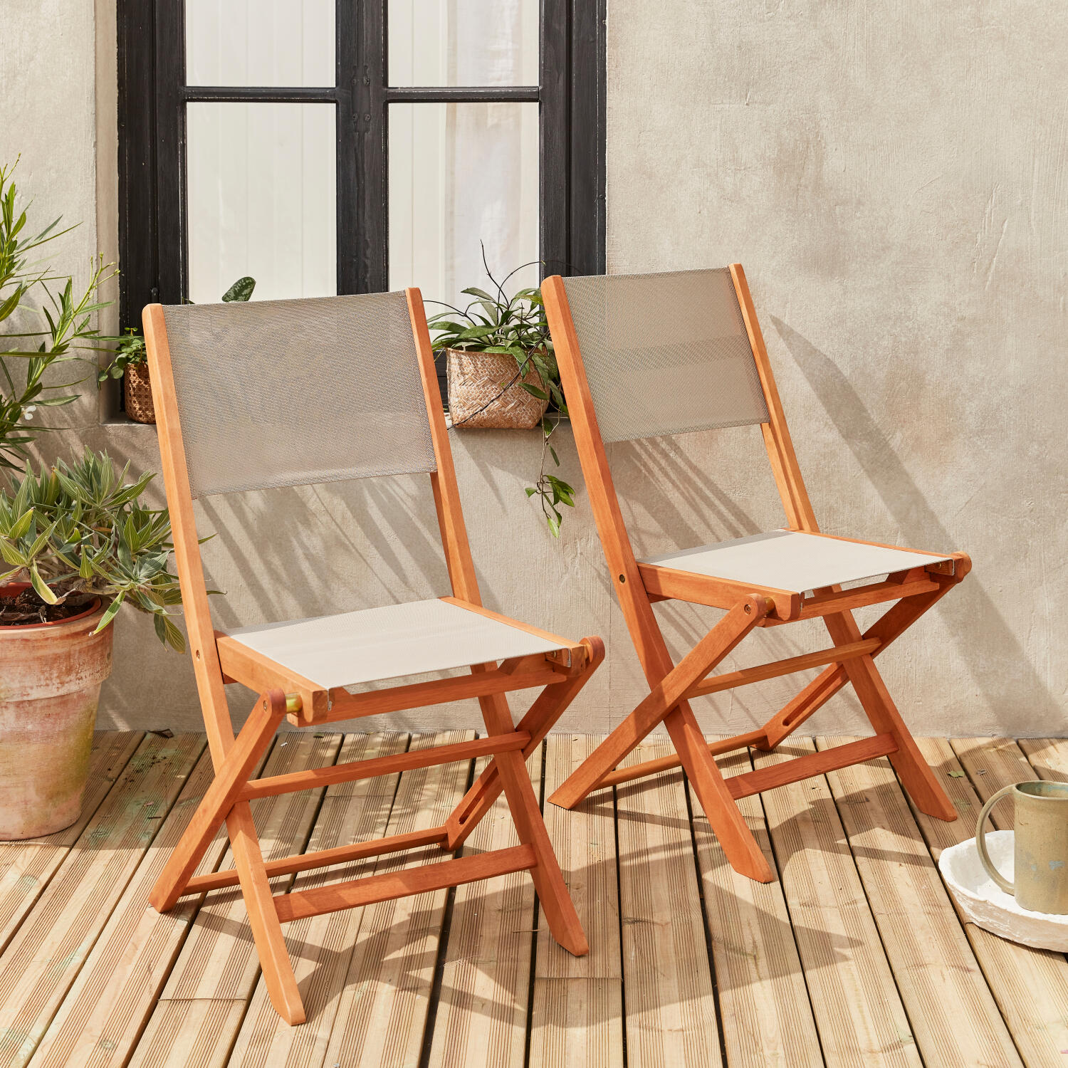 Cadeira de jardim dobrável em madeira, set de 2, Cinza Taupe