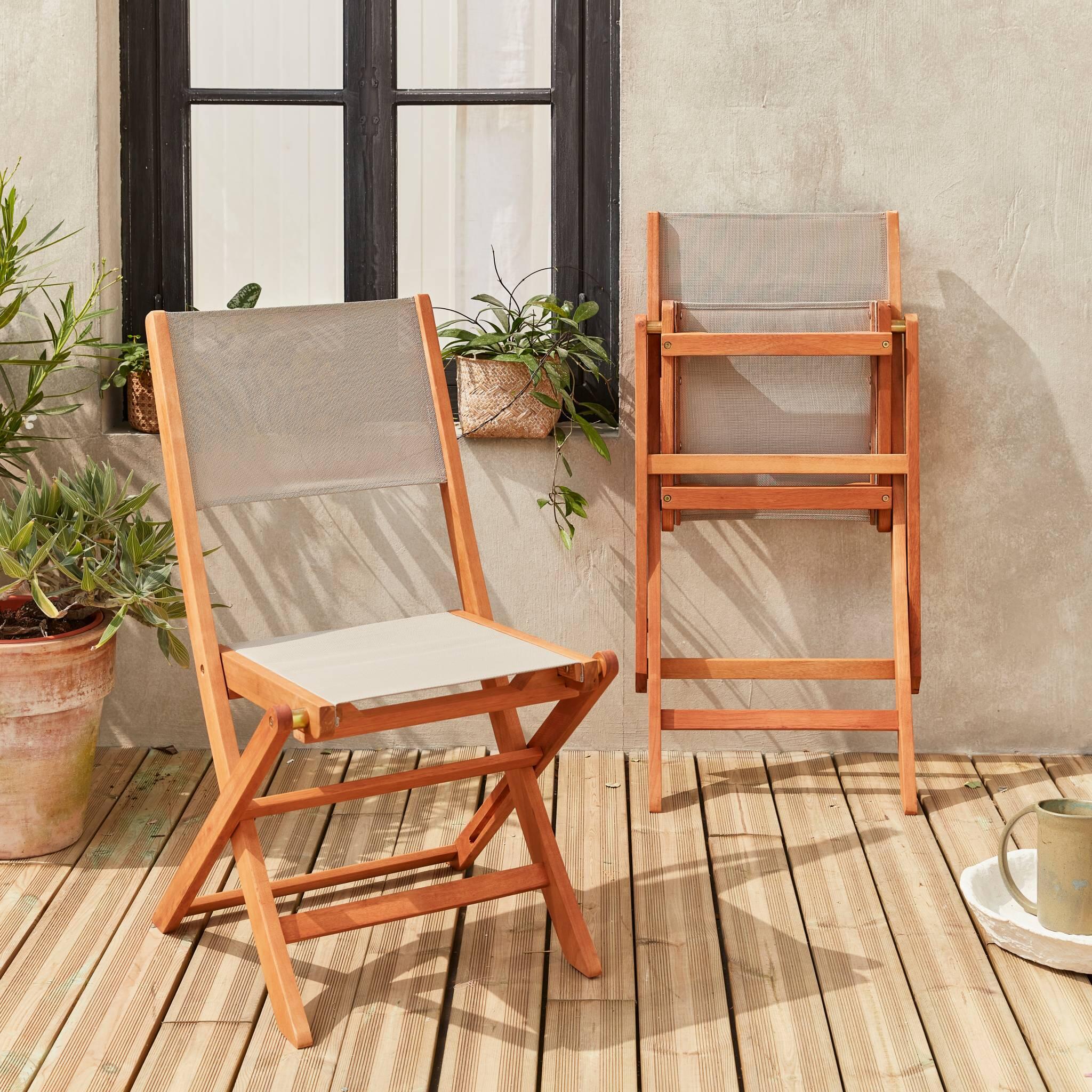 Cadeira de jardim dobrável em madeira, set de 2, Cinza Taupe 3/6
